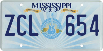 MS license plate ZCL654