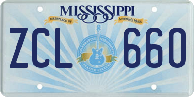 MS license plate ZCL660