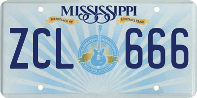 MS license plate ZCL666