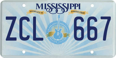 MS license plate ZCL667