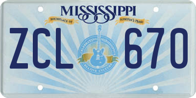 MS license plate ZCL670