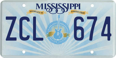 MS license plate ZCL674
