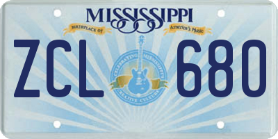 MS license plate ZCL680