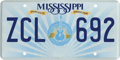 MS license plate ZCL692
