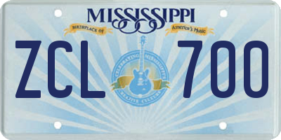MS license plate ZCL700