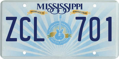 MS license plate ZCL701