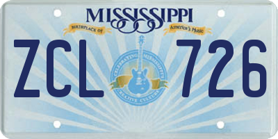 MS license plate ZCL726