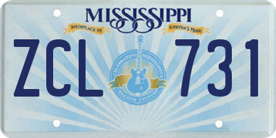 MS license plate ZCL731