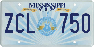 MS license plate ZCL750