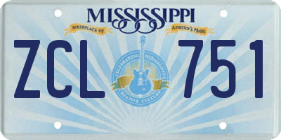 MS license plate ZCL751