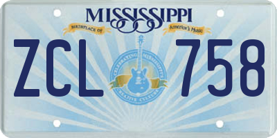 MS license plate ZCL758