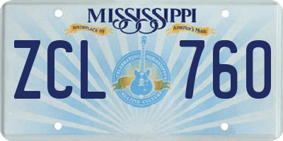 MS license plate ZCL760