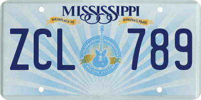 MS license plate ZCL789