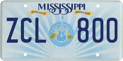 MS license plate ZCL800