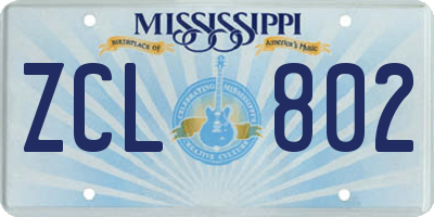 MS license plate ZCL802