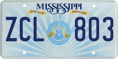 MS license plate ZCL803