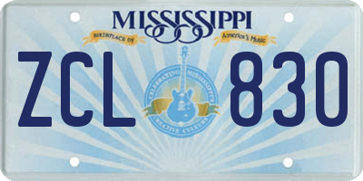 MS license plate ZCL830