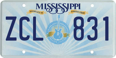 MS license plate ZCL831