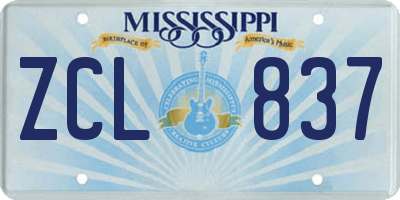 MS license plate ZCL837
