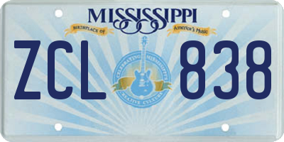 MS license plate ZCL838