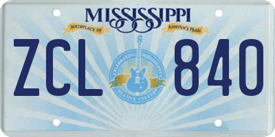 MS license plate ZCL840