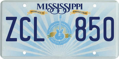 MS license plate ZCL850