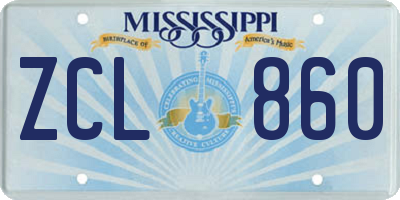 MS license plate ZCL860