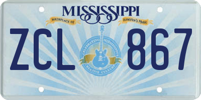 MS license plate ZCL867