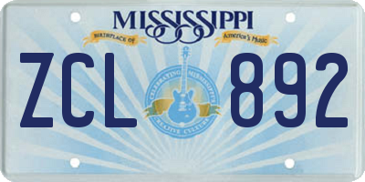 MS license plate ZCL892