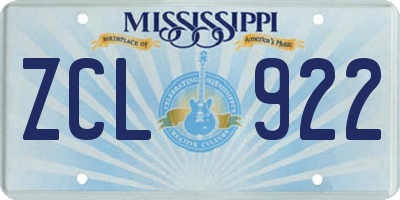 MS license plate ZCL922