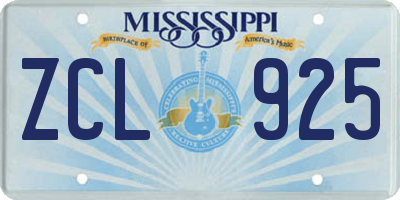 MS license plate ZCL925