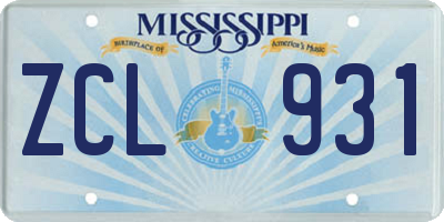 MS license plate ZCL931