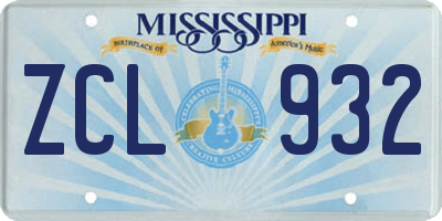 MS license plate ZCL932