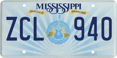 MS license plate ZCL940