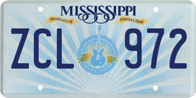 MS license plate ZCL972