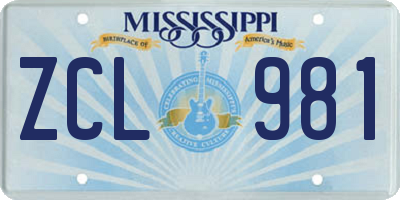 MS license plate ZCL981
