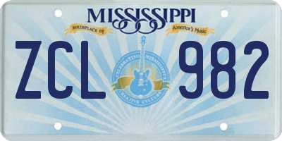 MS license plate ZCL982