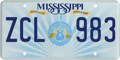 MS license plate ZCL983