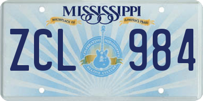 MS license plate ZCL984