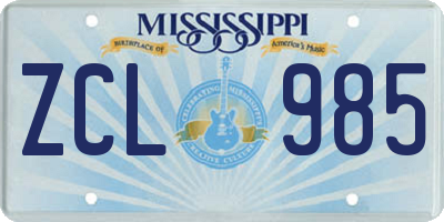 MS license plate ZCL985