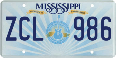 MS license plate ZCL986