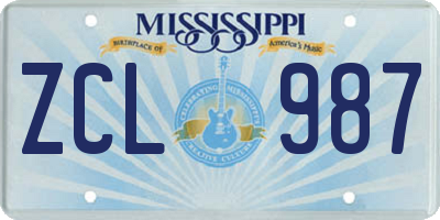 MS license plate ZCL987