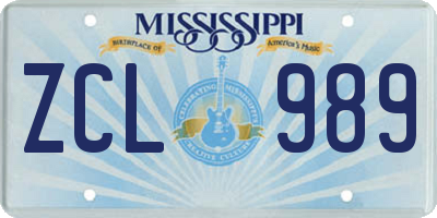 MS license plate ZCL989