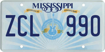 MS license plate ZCL990