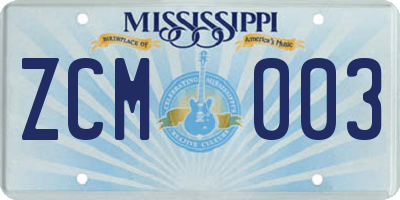 MS license plate ZCM003