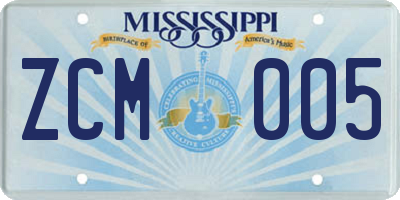 MS license plate ZCM005