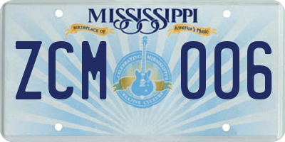 MS license plate ZCM006
