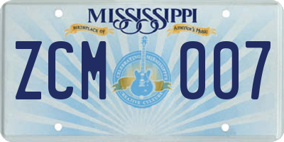 MS license plate ZCM007