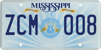 MS license plate ZCM008