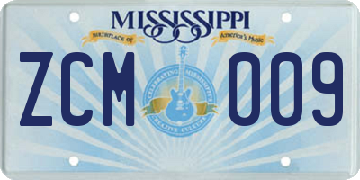MS license plate ZCM009